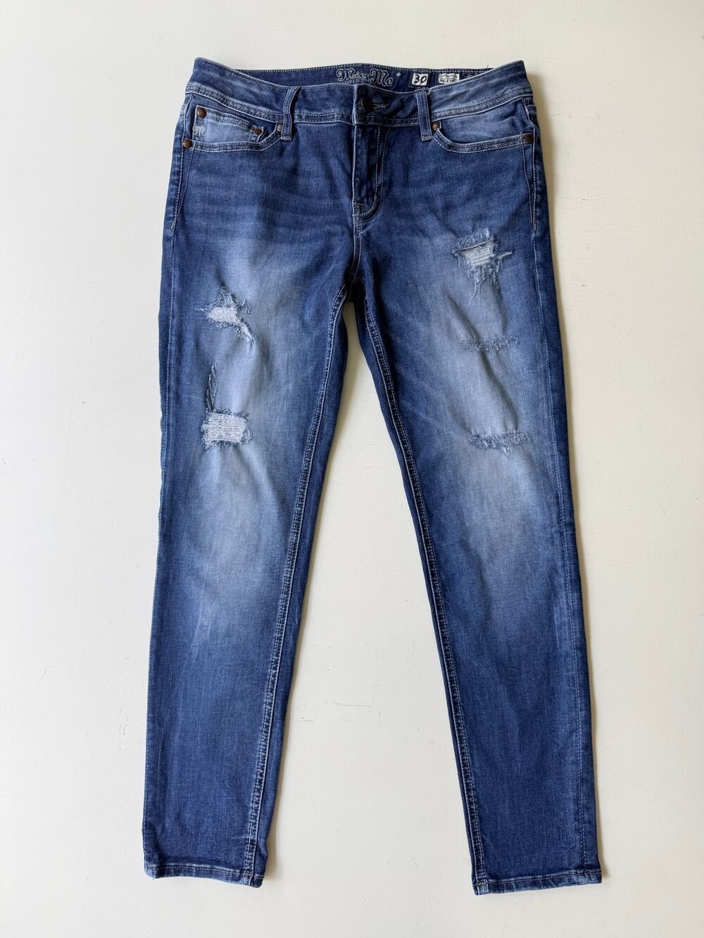 Miss Me Mid Rise Ankle Skinny Jeans 30 Distressed Blue